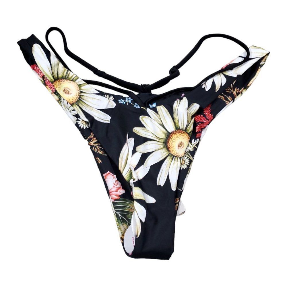 Agua Bendita Egle Moss Black Floral Reversible Swim Bikini Bottom Size Large - Picture 4 of 8
